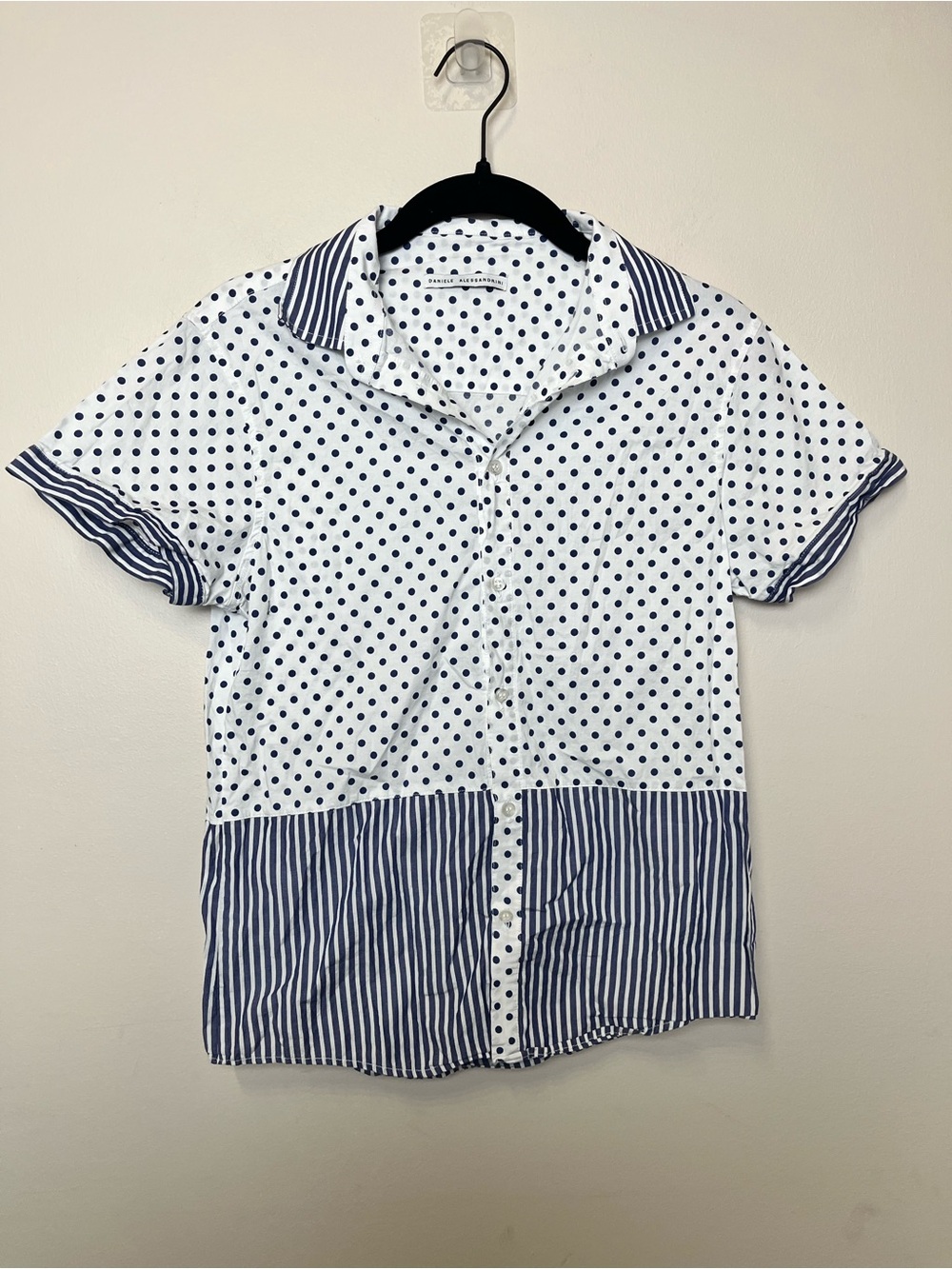 Daniele Alessandrini White Shirt with Navy Polka Dots